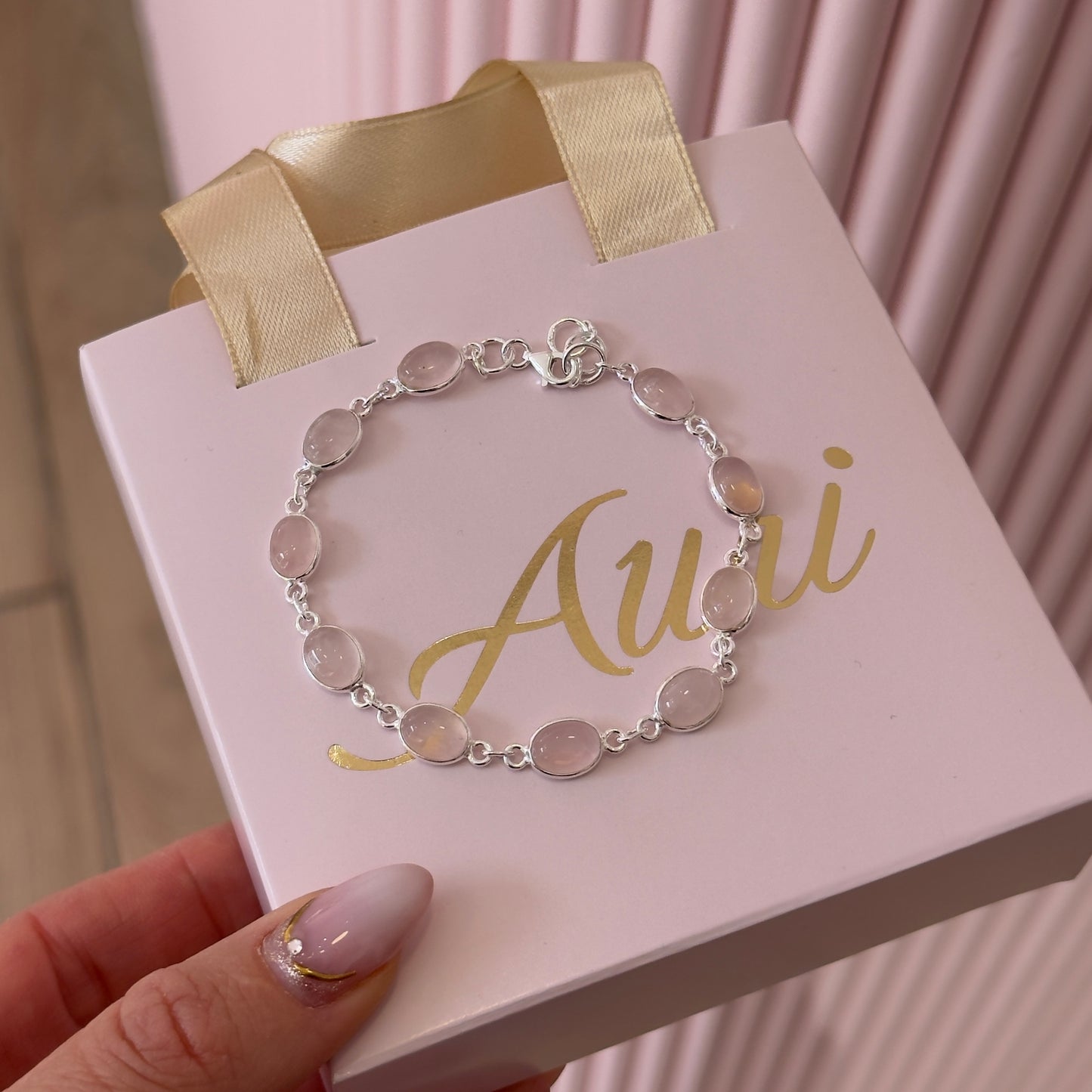 PULSERA CUARZO ROSA PLATA