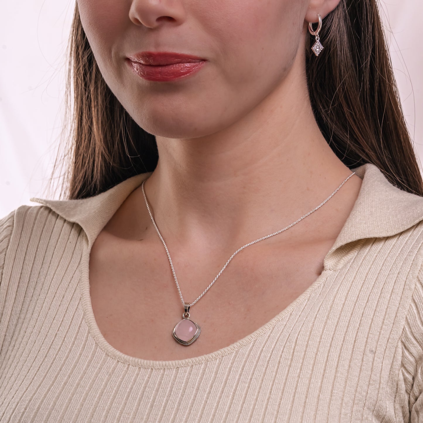 COLLAR CUARZO ROSA Y PLATA