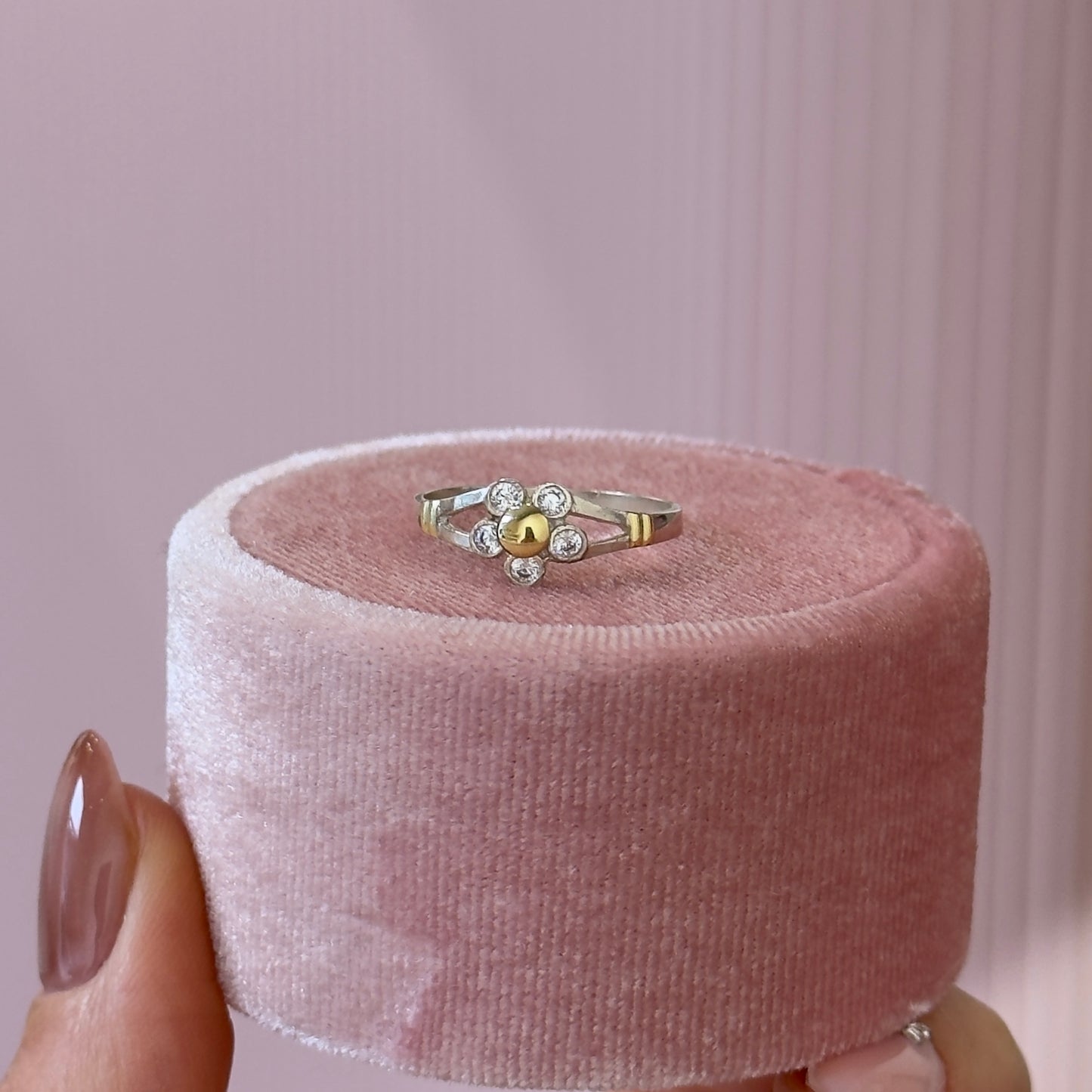 ANILLO FLOR PLATA Y ORO