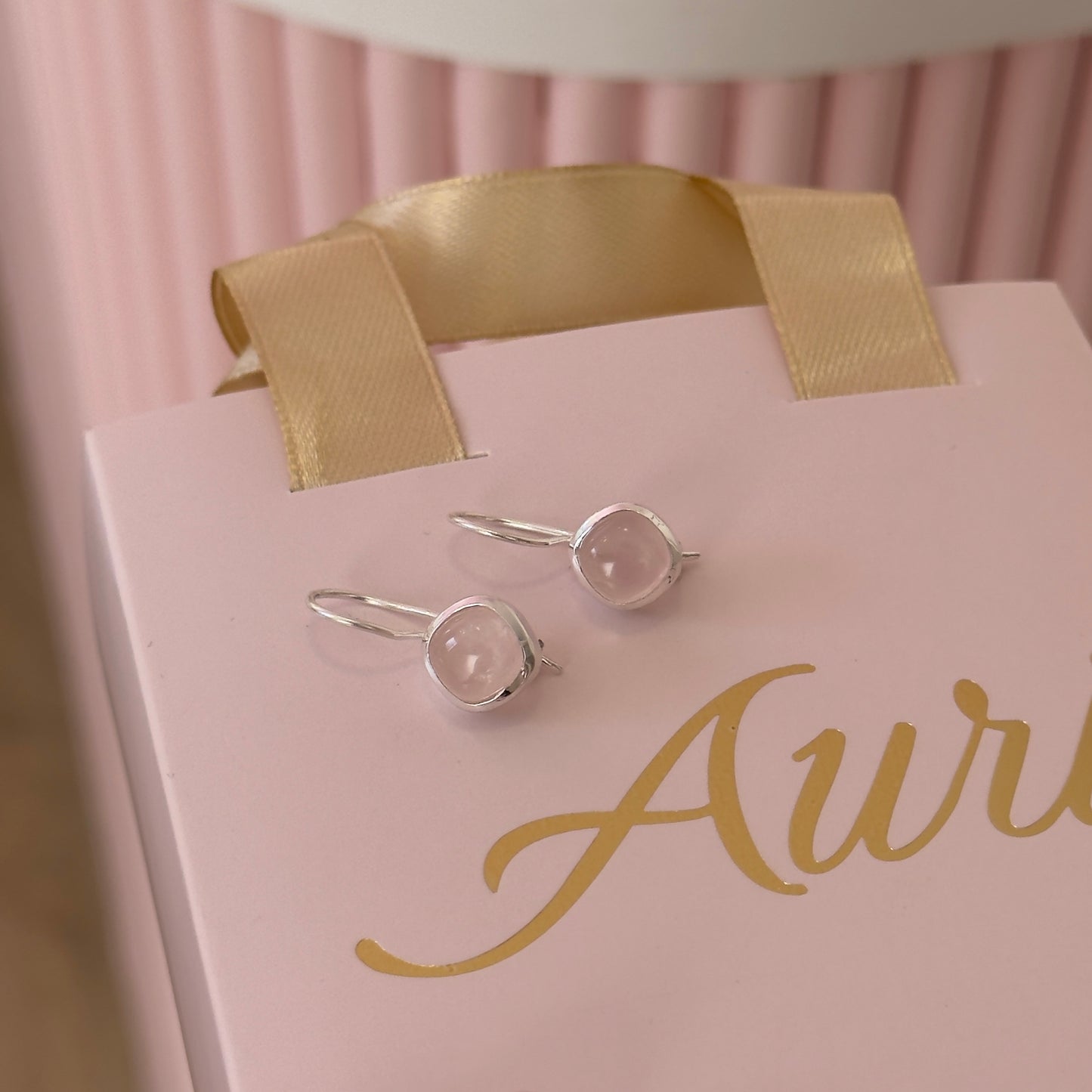 CARAVANAS CUARZO ROSA Y PLATA