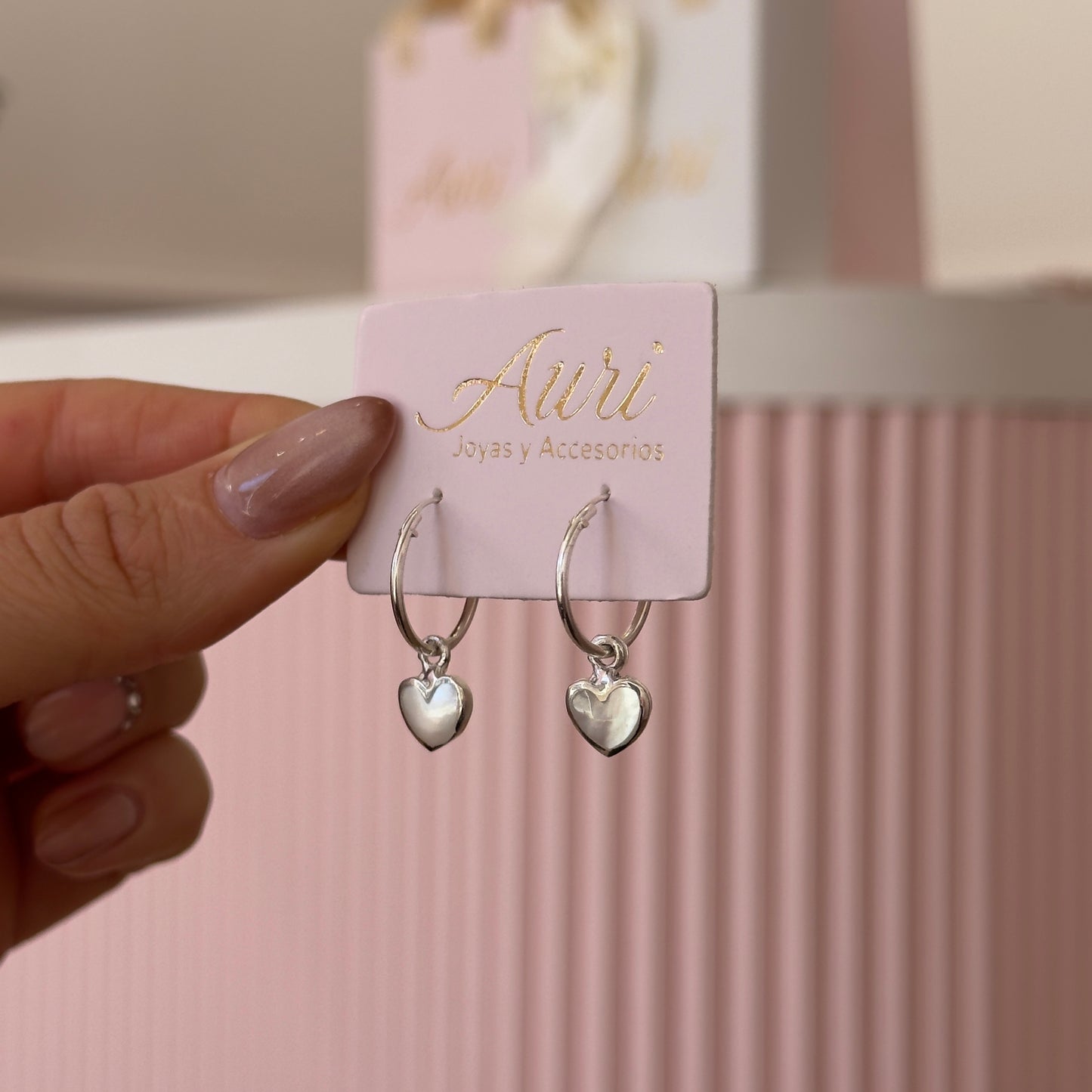 AROS CORAZÓN NÁCAR