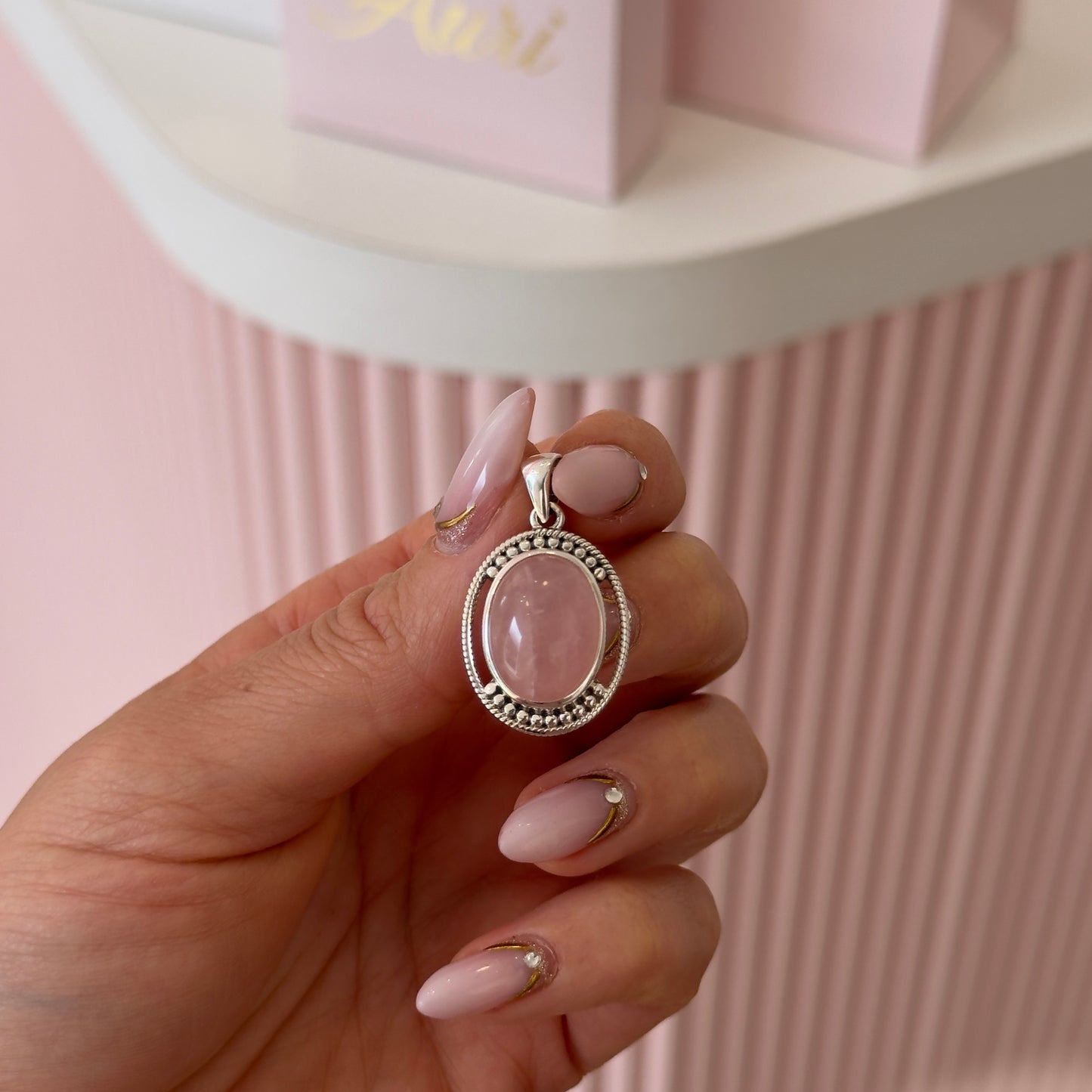 DIJE CUARZO ROSA Y PLATA