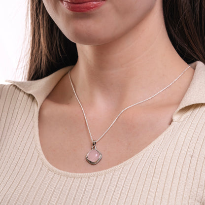 COLLAR CUARZO ROSA Y PLATA