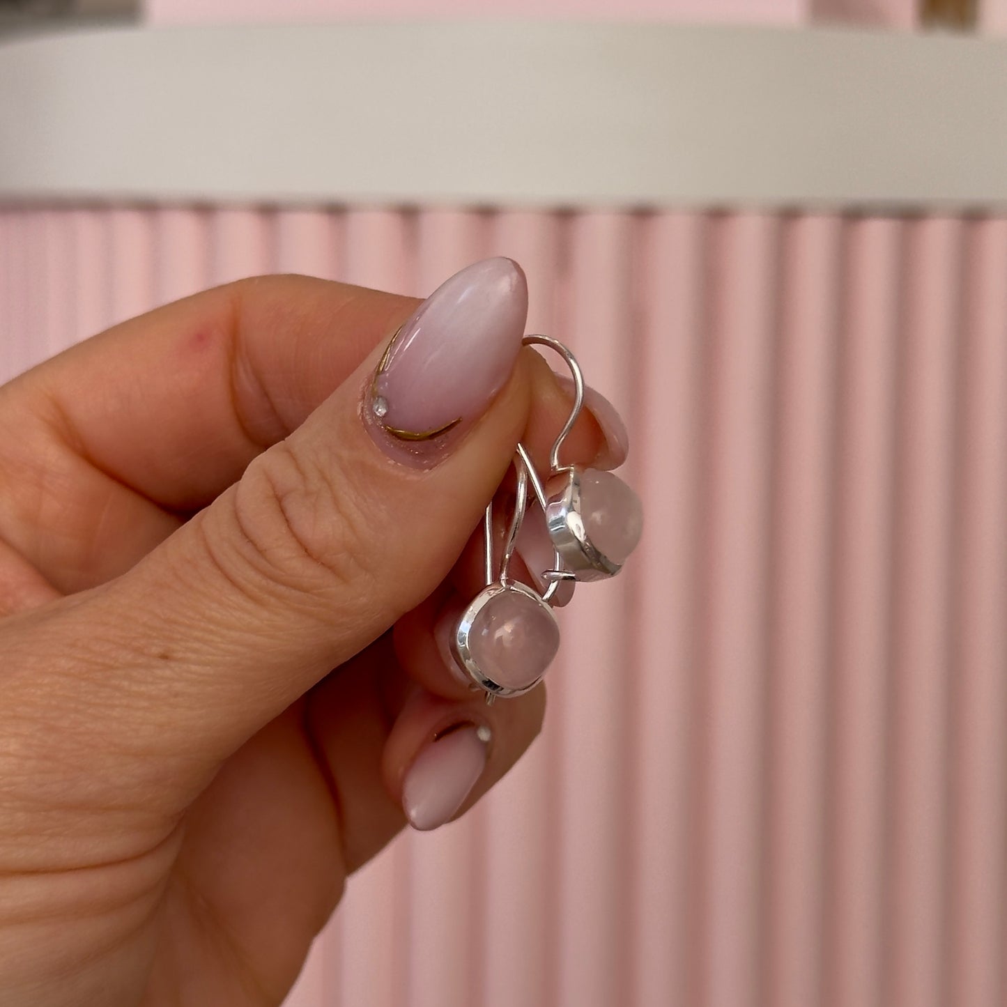 CARAVANAS CUARZO ROSA Y PLATA