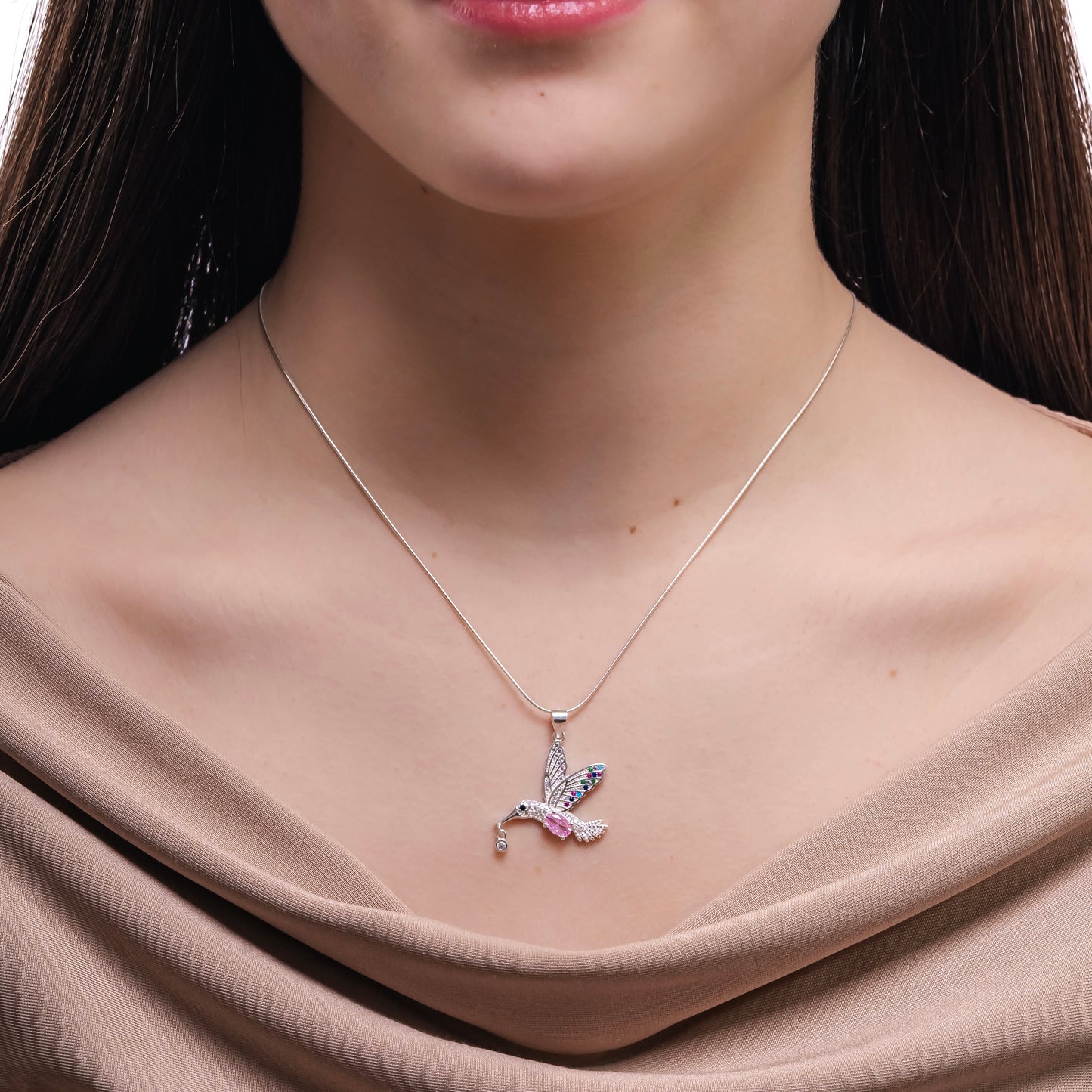 CADENITA COLIBRÍ ROSA PLATA