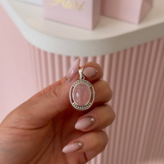 DIJE CUARZO ROSA Y PLATA
