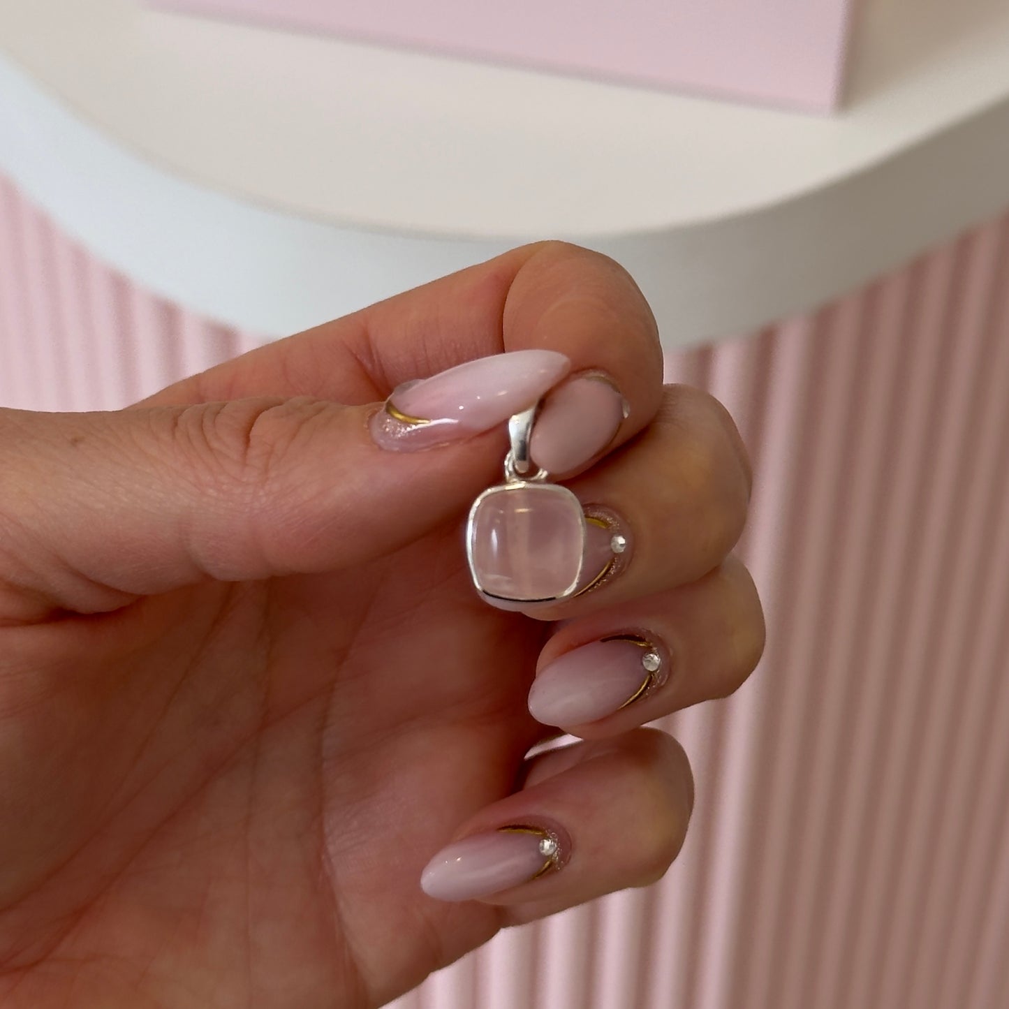 DIJE CUARZO ROSA PLATA