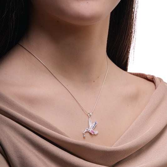 CADENITA COLIBRÍ ROSA PLATA